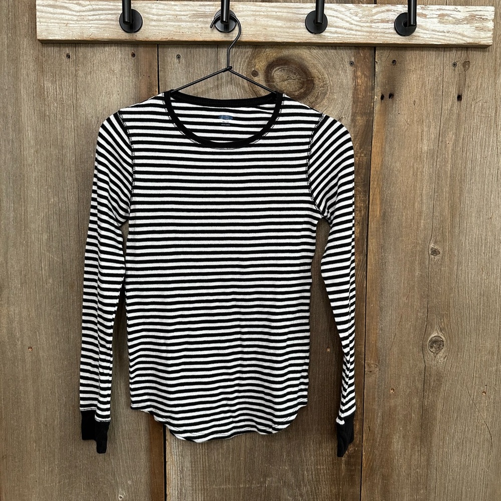 NWOT Old Navy Long Sleeve Waffle Crew Black Stripe Tee Size XXL 16